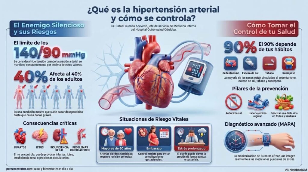 La tensión arterial mide la presión con la que la sangre circula por las arterias.