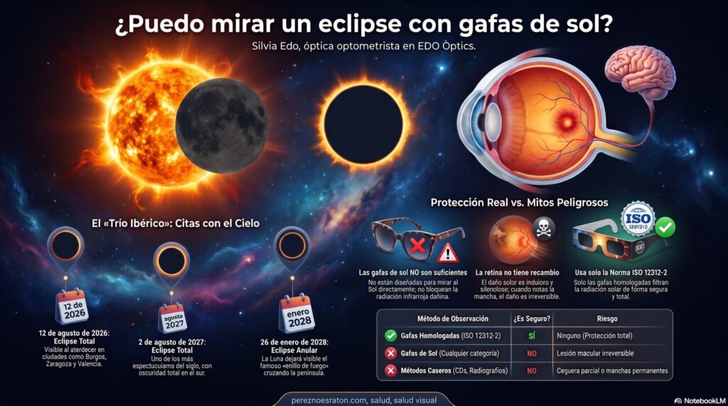 ¿Puedo mirar un eclipse con gafas de sol? Buscamos respuesta profesional con Silvia Edo, óptica optometrista en EDO Òptics.